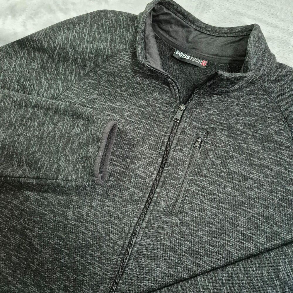 Swiss Tech Windbreaker Jacket Mens 3XL Gray Fleece Lined Full Zip Soft Shell